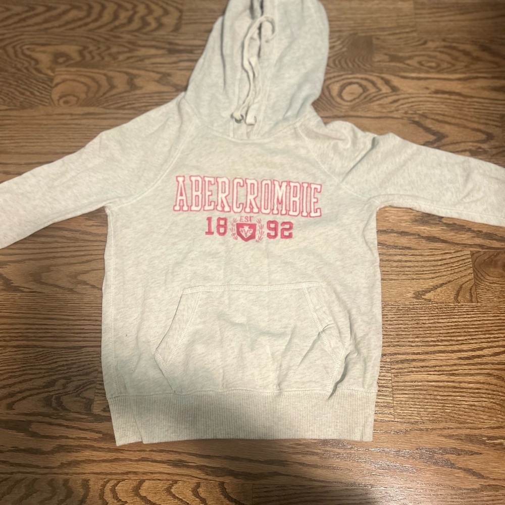 Abercrombie & Fitch Light Gray Hoodie with Red Text
